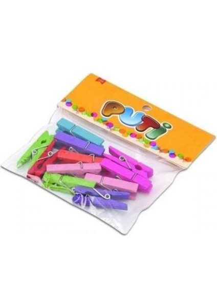 12 Renk Ahşap Büyük Mandal