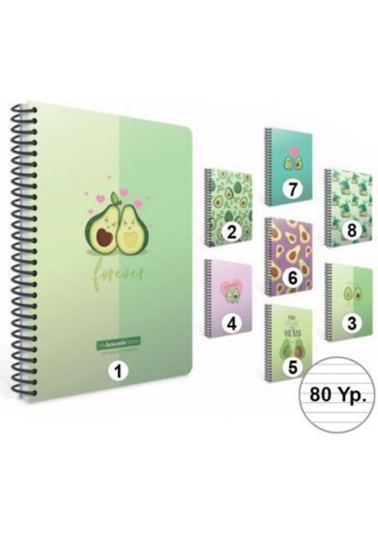Defter A4 80 Yaprak Çizgili Spiralli Avocado Karton Kapak -