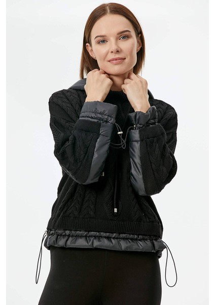 Miflon Kombinli Kapüşonlu Triko Kazak - Siyah fiyatları