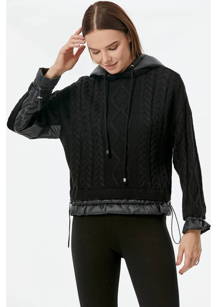 Miflon Kombinli Kapüşonlu Triko Kazak - Siyah modelleri