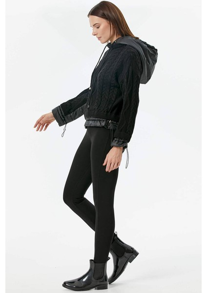 Miflon Kombinli Kapüşonlu Triko Kazak - Siyah fırsatları