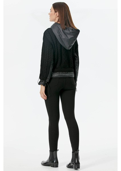 Miflon Kombinli Kapüşonlu Triko Kazak - Siyah indirimleri