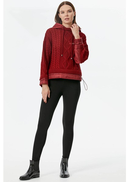 Miflon Kombinli Kapüşonlu Triko Kazak - Bordo fiyatları