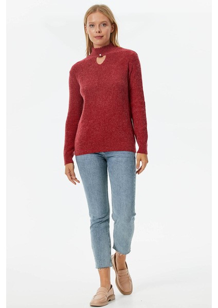 Damla Yaka Inci Detaylı Triko Kazak - Kırmızı fiyatları