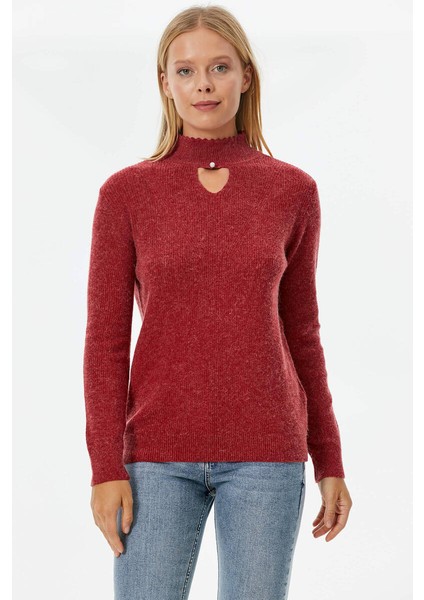 Damla Yaka Inci Detaylı Triko Kazak - Kırmızı fırsatları