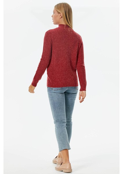 Damla Yaka Inci Detaylı Triko Kazak - Kırmızı indirimleri