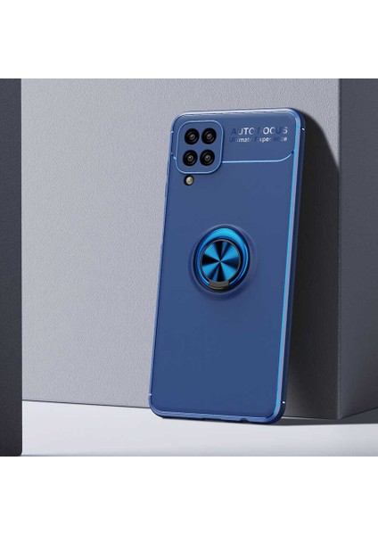 Galaxy M12 Kılıf Metal Yüzüklü Standlı Yumuşak Ravel Silikon Kapak