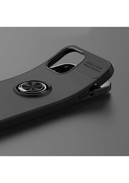 Apple iPhone 12 Pro Kılıf Metal Yüzüklü Standlı Yumuşak Ravel Silikon Kapak