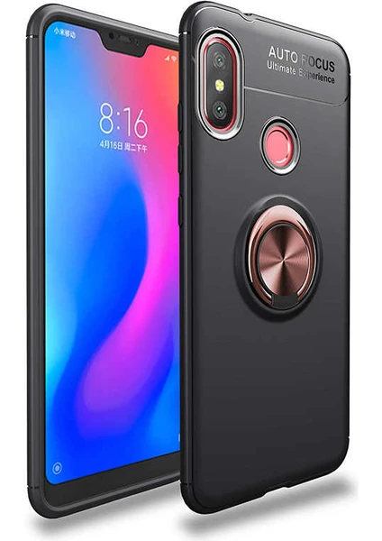 Kip GSM Xiaomi Redmi Note 6 Pro Kılıf Metal Yüzüklü Standlı Yumuşak Ravel Silikon Kapak