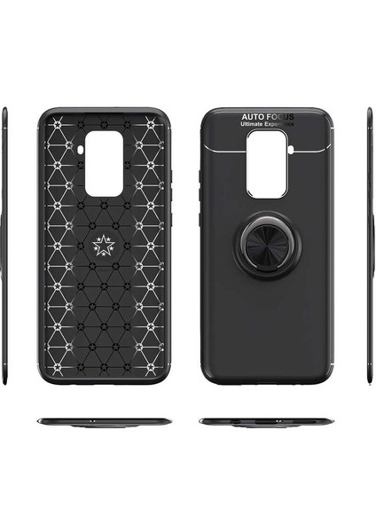 Huawei Mate 30 Lite Kılıf Metal Yüzüklü Standlı Yumuşak Ravel Silikon Kapak