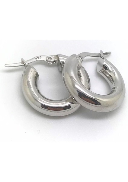 Gümüş 1cm Kalın Bombeli Halka Küpe DY256E1