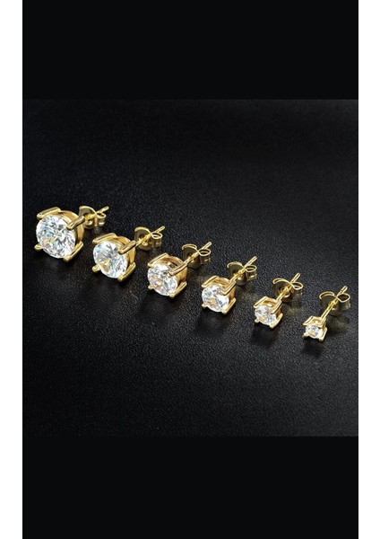 Gümüş Altın Kaplama Tek Taş Küpe