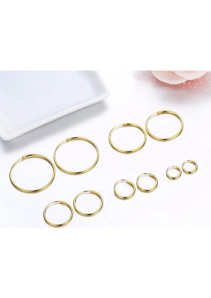 Gümüş Altın Kaplama Ince Halka Küpe