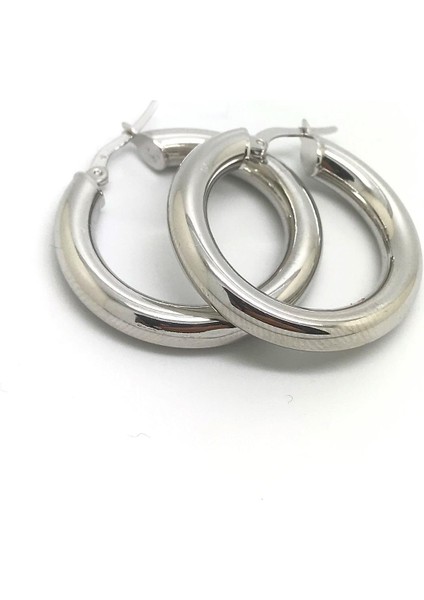 Gümüş 2,2 cm Kalın Bombeli Halka Küpe DY18R64