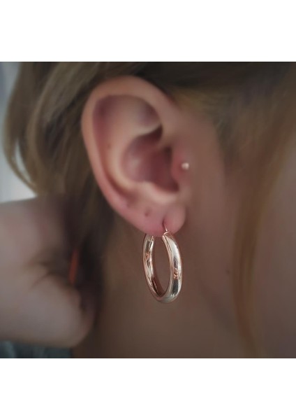 Gümüş 2,2 cm Kalın Bombeli Halka Küpe DY18R64 modelleri