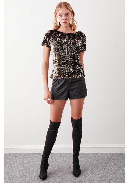 Pul Payetli Kısa Kol Bluz