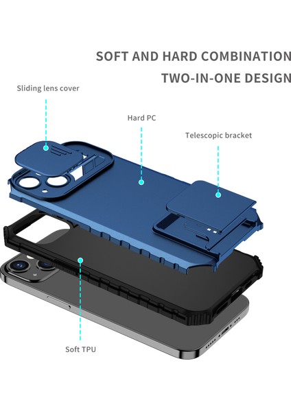 iPhone 14 İçin Kamera Korumalı Pc + Tpu Telefon Kılıfı - Mavi (Yurt Dışından)