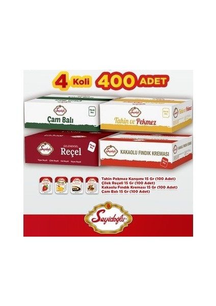 Mega Piknik Kahvaltılık Reçel + Tahin Pekmez + Bal + Fındık Kreması 15 gr 400'lü