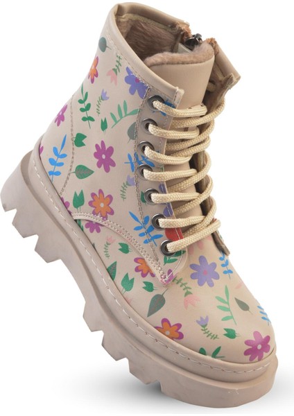 Kaptan Kız Çocuk Botu PU Deri Kaymaz Taban Yandan Fermuarlı Antibakteriyel 32-37 Numara