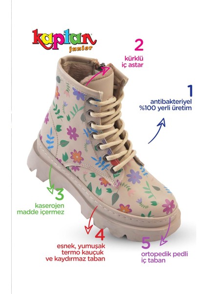 Kaptan Kız Çocuk Botu PU Deri Kaymaz Taban Yandan Fermuarlı Antibakteriyel 32-37 Numara fiyatları