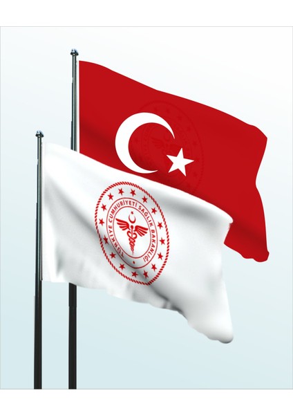 Asm Bayrağı, Aile Sağlığı Merkezi, Sağlık Bakanlığı Logolu Bayrak ve Türk Bayrağı 70 x 105 cm