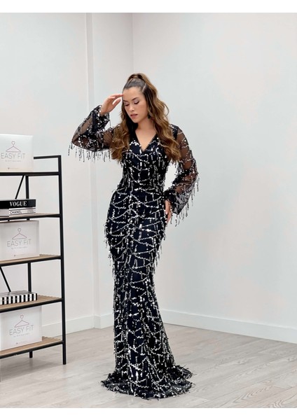 Pul Saçaklı Tasarım Elbise - Gümüş fiyatları