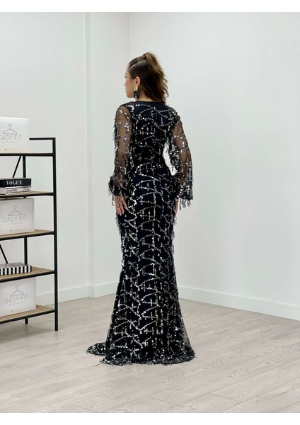 Pul Saçaklı Tasarım Elbise - Gümüş indirimleri