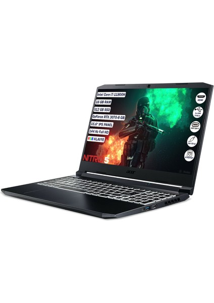 Nitro 5 AN515-57 İntel Core i7 11800H 16 GB 512 GB SSD RTX 3070 8 GB Freedos 15.6" FHD Taşınabilir Bilgisayar NH.QFGEY.002 modelleri
