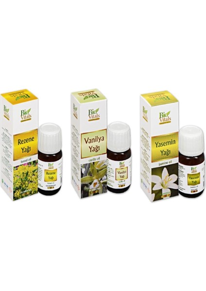 Rezene-Vanilya-Yasemin Aromatik Masaj Cilt Bakım Yağ Seti 20 ml