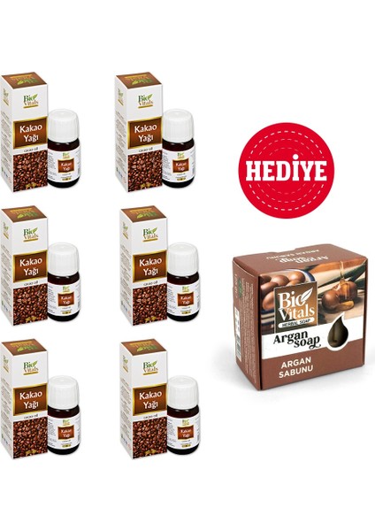 Kakao Yağı 20 ml 6 Adet+1 Adet Hediye Argan Sabun 125 gr