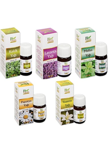 Kekik-Lavanta-Melisa-Papatya-Yasemin Aromatik Masaj Cilt Bakım Yağ 5 Li Set