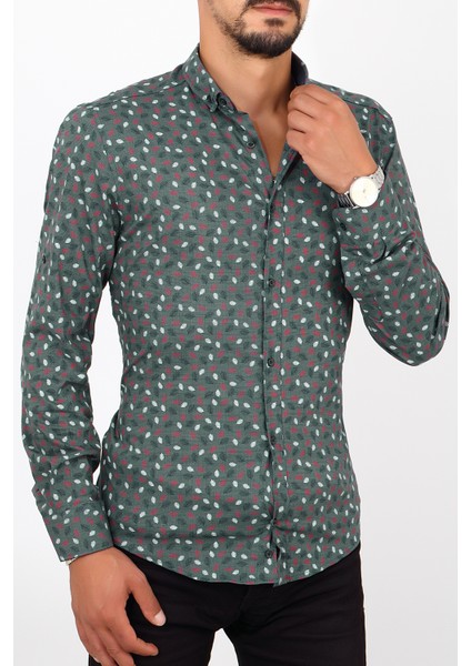 Slim Fit Desenli Yeşil Renk Erkek Gömlek fiyatları