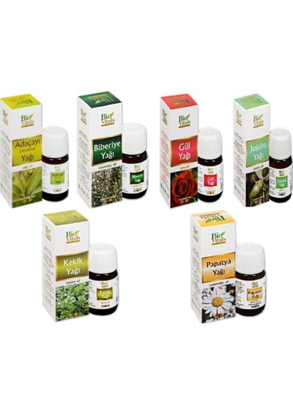 Ada Çayı Biberiye Gül Kekik Papatya Jojoba Aromatik Masaj ve Cilt Bakım Yağı 6 Lı