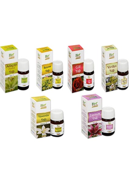Ada Çayı+Rezene+Gül+Vanilya+Yasemin+Zambak Aromatik Masaj Cilt Bakım Yağ 6 Lı Set 20 ml