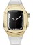 Apple Watch Seri 6/SE/5/4 Metal Çerçeveli ve Tokalı Deri Kordon Kayış KRD-67 44mm Altın - Beyaz 1