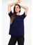 Oversize (bol ve geniş kesim) Lacivert T-Shirt. Bisiklet Yaka, Basic, Salaş Model 2