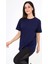 Oversize (bol ve geniş kesim) Lacivert T-Shirt. Bisiklet Yaka, Basic, Salaş Model 3