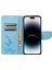 Kelebek Kabartmalı Yatay Flip Deri Telefon Kasası iPhone 14 Pro Max (Mavi) 3