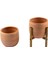 Ev Dekorasyon Yan Çizgi Desenli Toprak Saksı Saksılık Salon Çiçeklik İkili Set Ayaksız - 4 Ayaklı- 19 CM 1