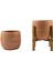 Ev Dekorasyon Yan Çizgi Desenli Toprak Saksı Saksılık Salon Çiçeklik İkili Set Ayaksız - 4 Ayaklı- 19 CM 2