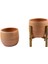 Ev Dekorasyon Yan Çizgi Desenli Toprak Saksı Saksılık Salon Çiçeklik İkili Set Ayaksız - 4 Ayaklı- 19 CM 3