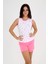 Kalp Desenli, Pembe Şortlu, Kolsuz Pijama Takımı 2