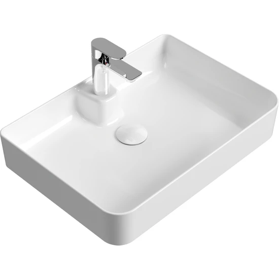 Aqua Bagno mestola  Tezgah Üstü Lavabo Batarya Delikli 60 x 42  cm Beyaz