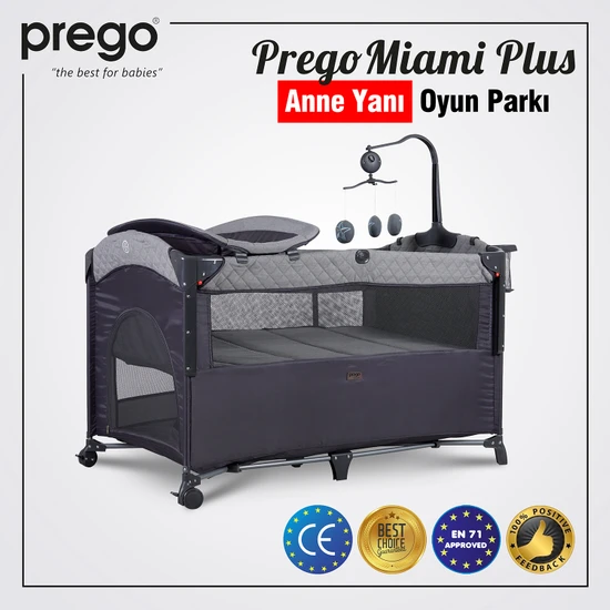 Prego 8044 Miami Plus Anne Yanı Oyun Parkı 70X120 cm Gri