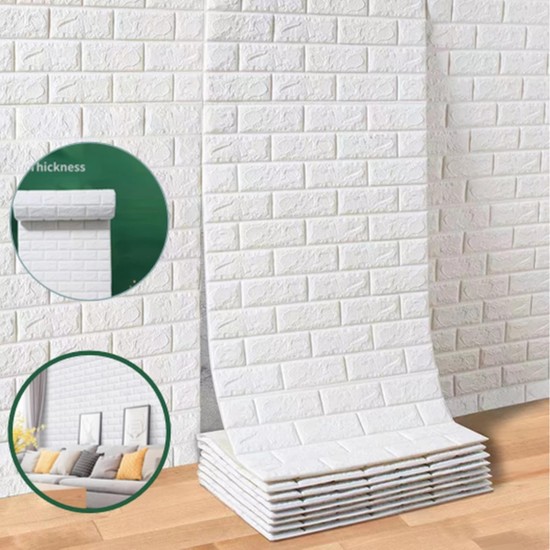 Renkli Duvarlar Kendinden Yapışkanlı Beyaz Tuğla Desen 3D Duvar Kağıdı Paneli Tek Parça 70X500 cm