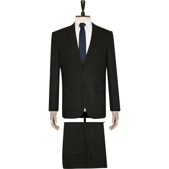 Gambocci Erkek Siyah Rahat Kalıp Klasik Takım Elbise