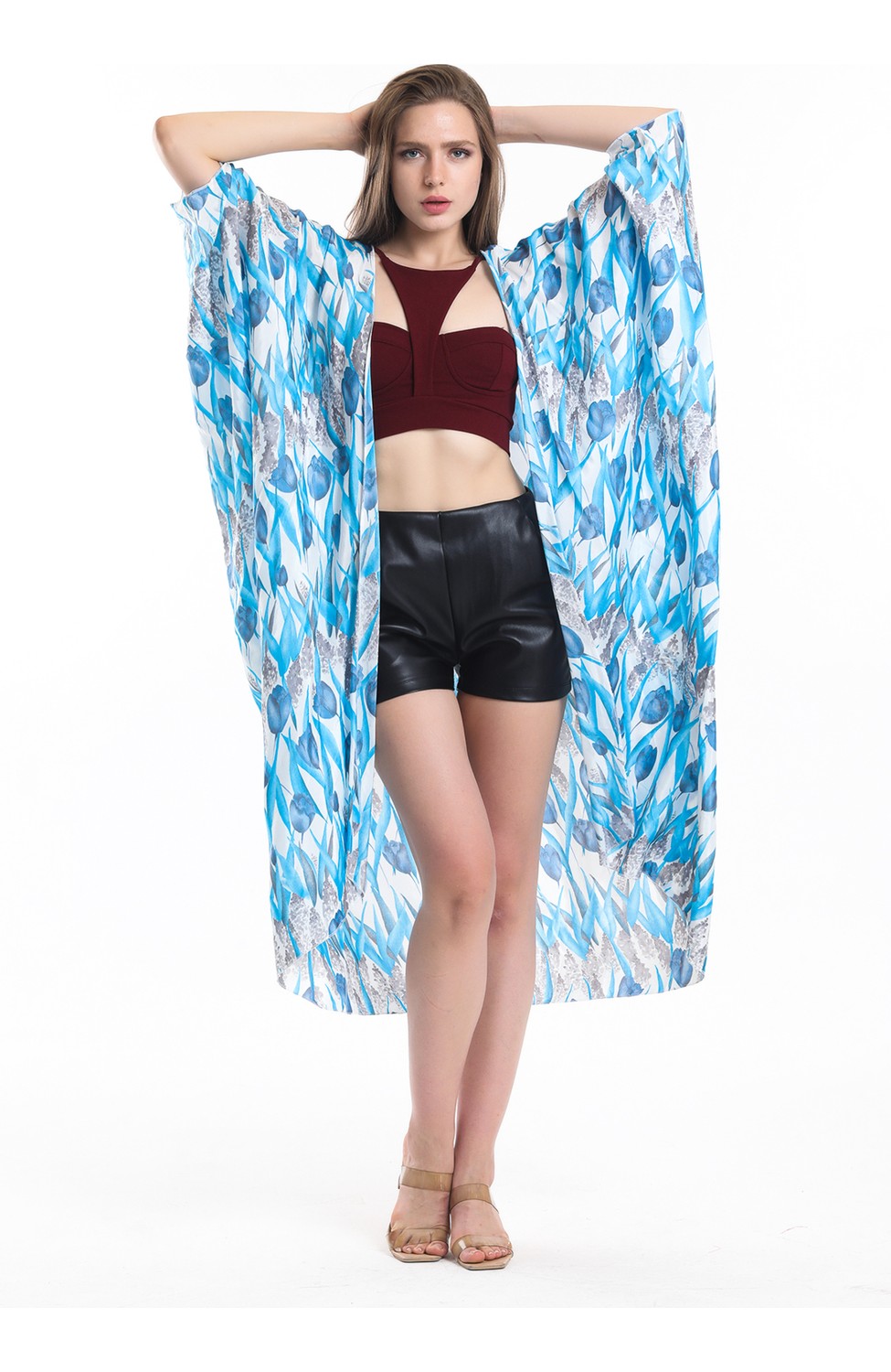 Sense Şifon Plaj Kimono | ELB33597 Lale Des.mavi görsel 7
