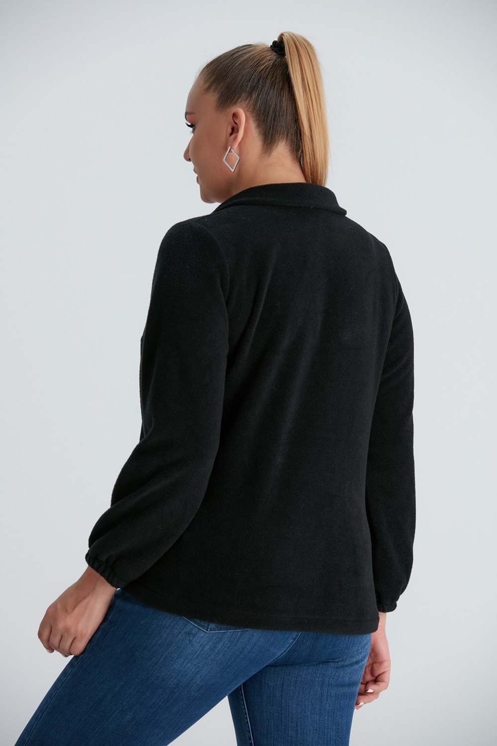 Rmg Kolları Lastikli Büyük Beden Siyah Polar Sweatshirt görsel 5