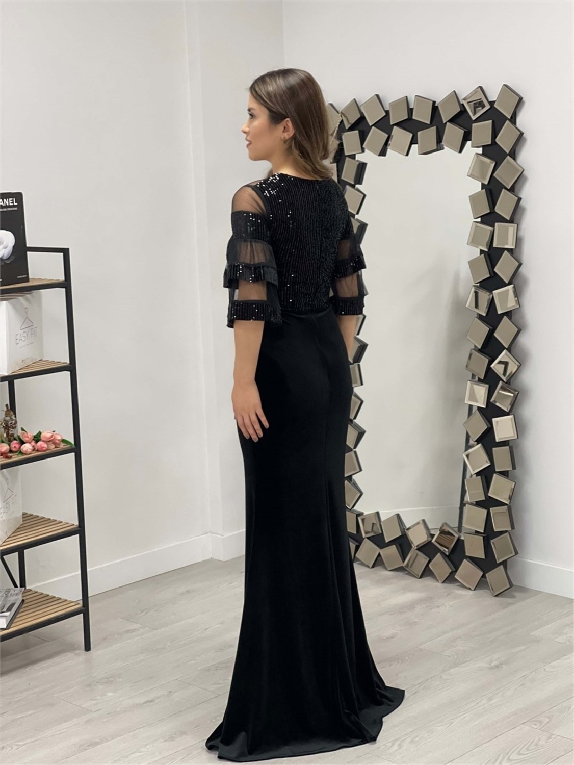 Giyimmasalı Üst Payet Alt Kadife Abiye Elbise - Bronz görsel 5