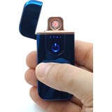 Silvio Monetti Parmak İzli Dokunmatik USB Şarjlı Anti-Rüzgar Elektronik Çakmak Mavi